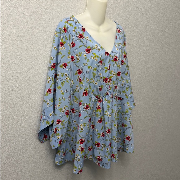 Lane Bryant Blue Floral Print V-Neck Dolman Sleeve Babydoll Blouse Size 18/20 - Picture 5 of 5